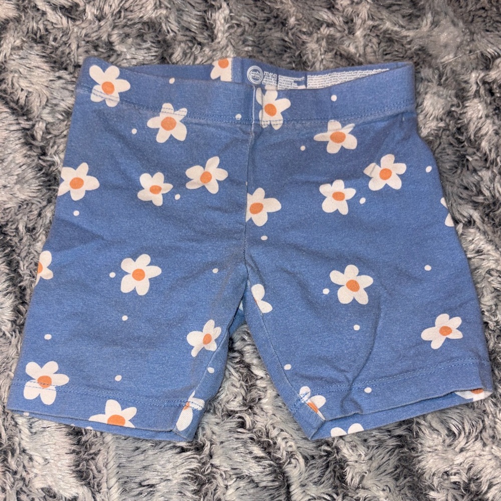 Wonder Nation Blue Shorts with White and Orange Floral Design